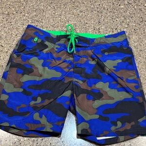 Sundek Men's Blue & Green Camo Swim Trunks